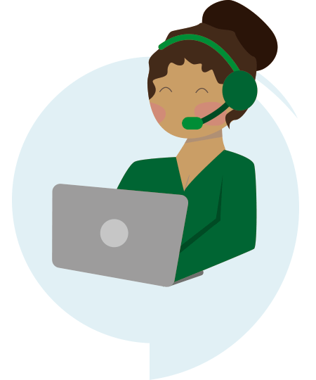 eine Frau mit Kopfhörern und mit einem Laptop