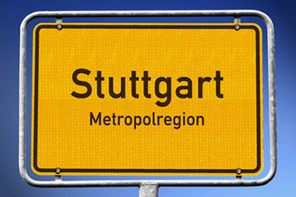 ein gelbes Zeichen mit dem Wort Stuttgart darauf